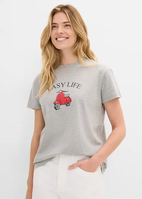 Locker geschnittenes T-Shirt mit Baumwolle in grau von vorne (im Anschnitt) - bonprix