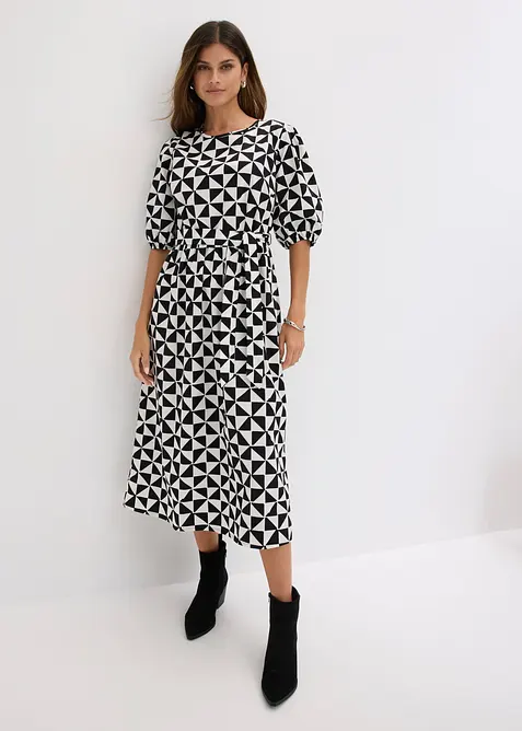Midikleid aus reiner Baumwolle in schwarz von vorne (Totalaufnahme) - bonprix