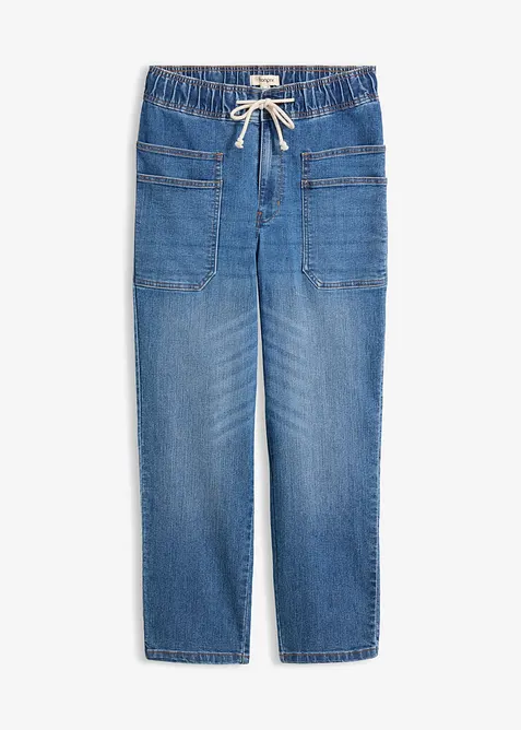 Straight-Jeans High Waist cropped in blau von vorne - bonprix