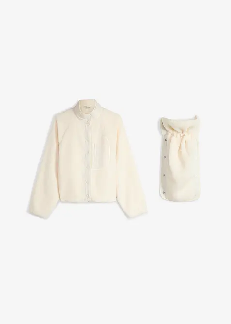 Umstands- und Tragejacke aus Teddyfleece in weiß von vorne - bonprix