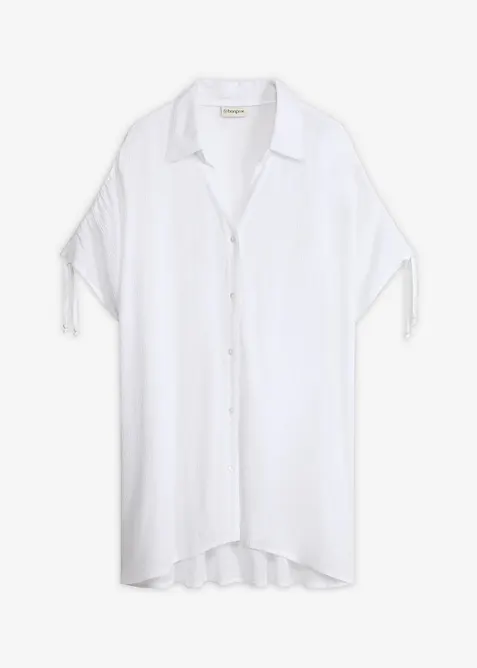 Oversize Strandbluse aus strukturiertem Crinkle in weiß von vorne - bonprix