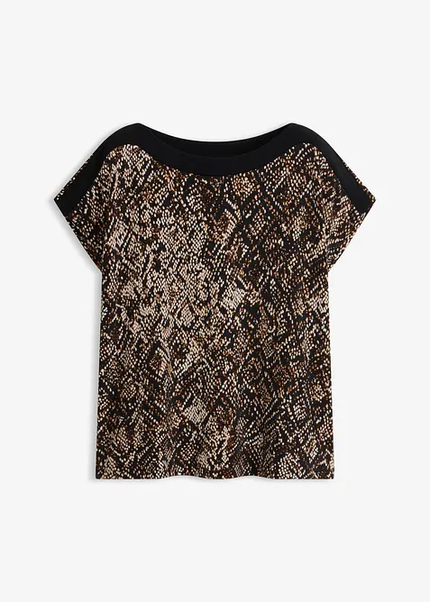 Shirt mit Satinpasse in schwarz von vorne - bonprix