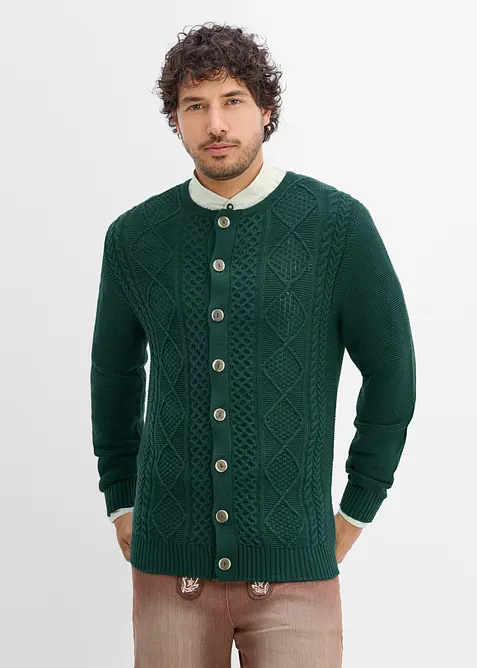 Trachten-Strickjacke in Regular Fit in grün von vorne (im Anschnitt) - bonprix