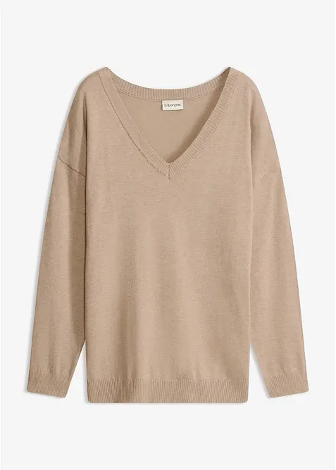 Oversize-Pullover aus Viskose-Mix in beige von vorne - bonprix
