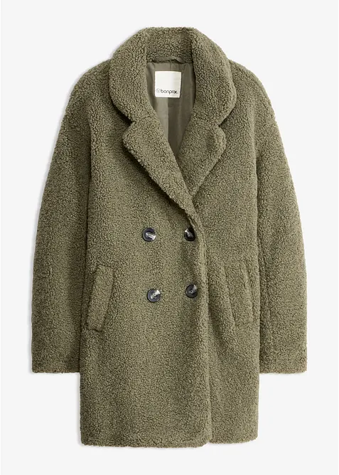 Kurzmantel in Teddy-Optik in grün von vorne - bonprix