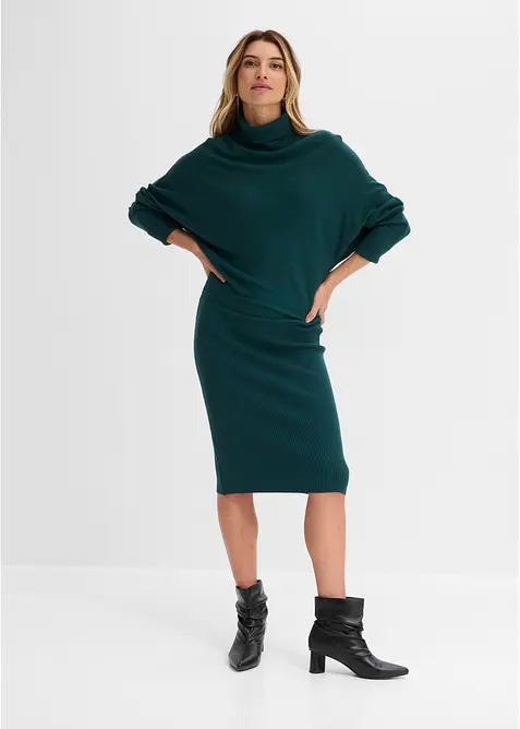 Strickkleid aus Viskose-Mix in petrol von vorne (Totalaufnahme) - bonprix