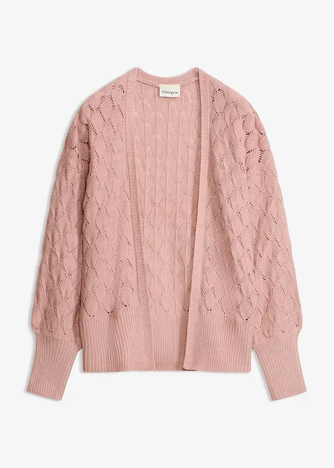 Ajour-Strickjacke mit Ballonärmel in rosa von vorne - bonprix