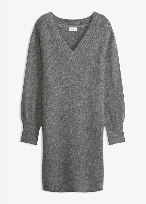 Strickkleid mit Ballonärmeln in grau von vorne - bonprix