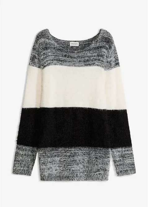 Grobstrick Pullover im Colorblocking-Design in schwarz von vorne - bonprix