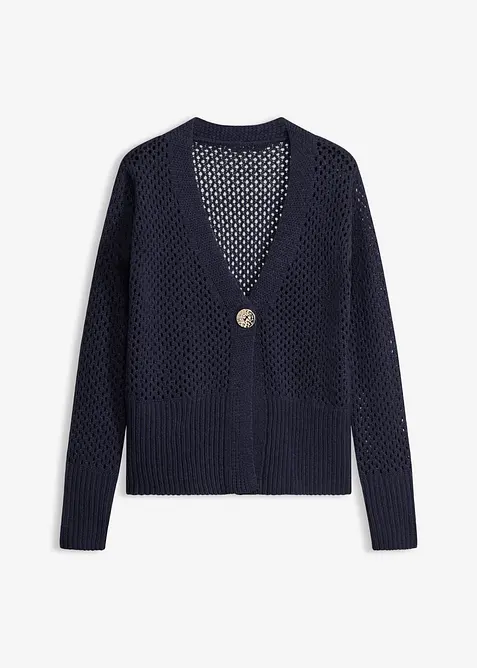 Ajour-Strickjacke in blau von vorne - bonprix