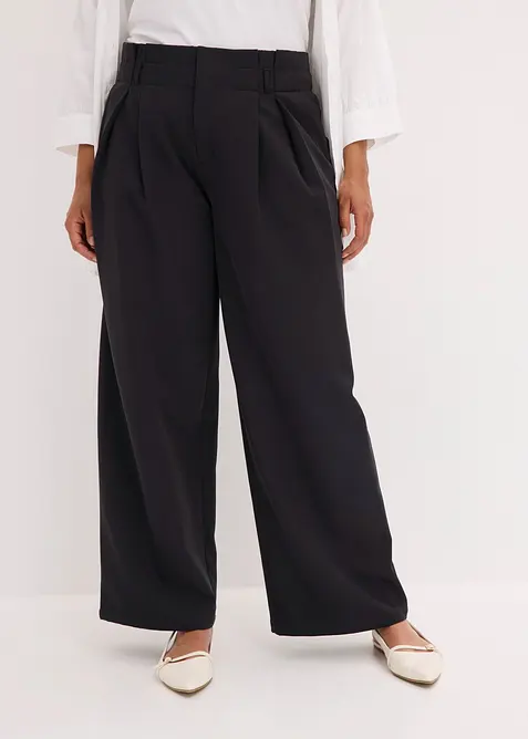 Bundfaltenhose mit Bequembund in schwarz von vorne - bonprix