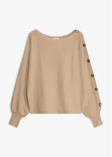 Pullover mit Knopfdetails in beige von vorne - bonprix