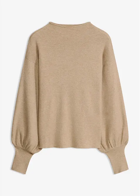 Strickpullover mit Ballonärmeln in beige von vorne - bonprix