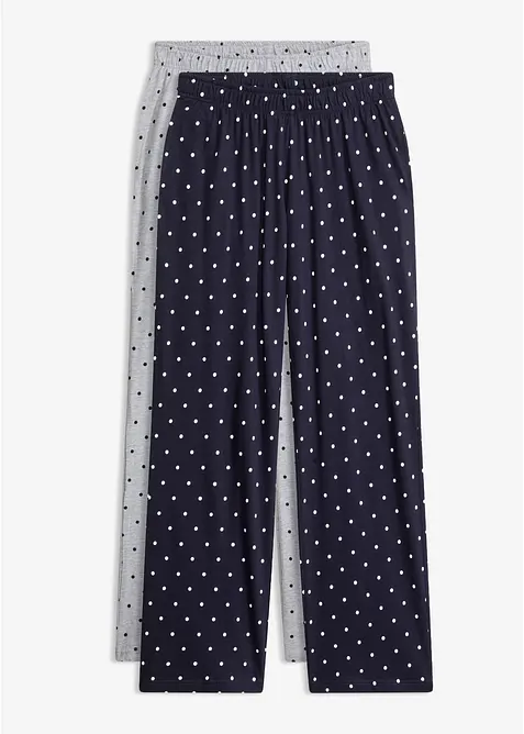 Lange Pyjamahose aus reiner Baumwolle (2er Pack) in blau von vorne - bonprix