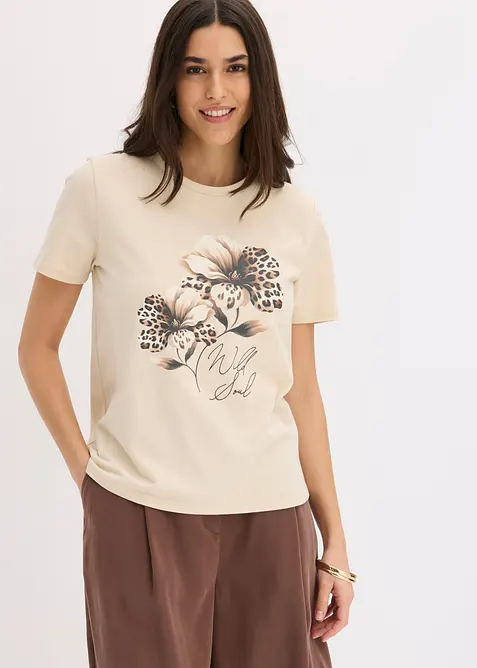 Shirt aus Baumwolle in beige von vorne (im Anschnitt) - bonprix