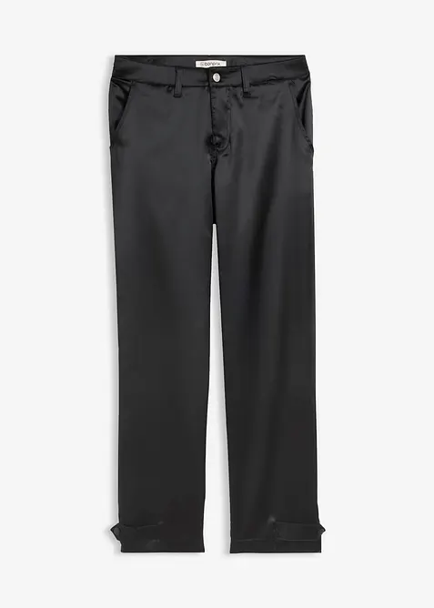 Barrel-Hose aus fließendem Satin in schwarz von vorne - bonprix