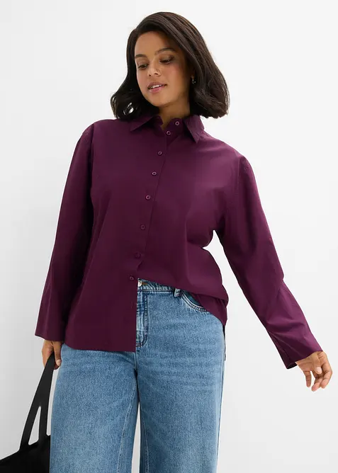 Hemdbluse aus reiner Bio-Baumwolle in lila von vorne (im Anschnitt) - bonprix