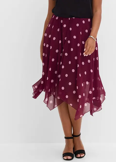 Chiffon-Midirock mit asymmetrischem Saum in lila von vorne - bonprix