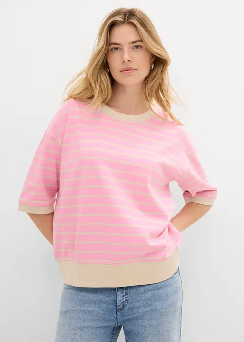 Lockeres Sweatshirt aus Baumwoll-Mix in rosa von vorne (im Anschnitt) - bonprix