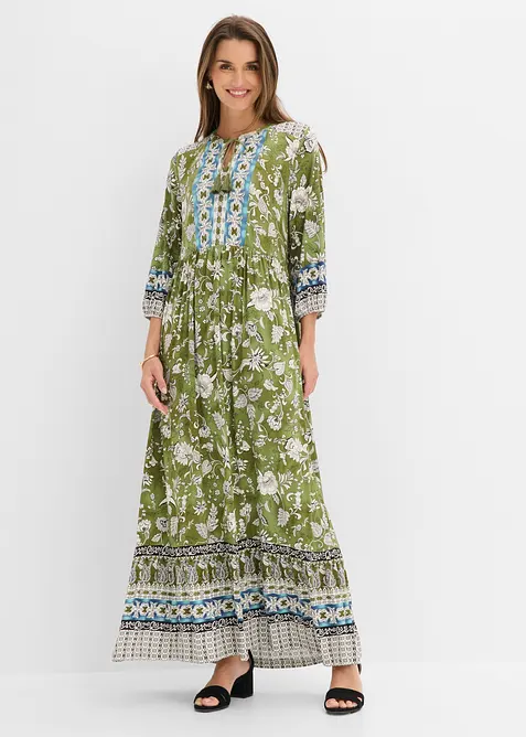 Tunika-Kleid aus fließender Viskose in grün von vorne (Totalaufnahme) - bonprix