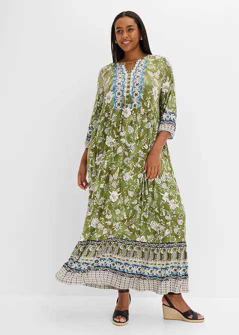 Tunika-Kleid aus fließender Viskose in grün von vorne (Totalaufnahme) - bonprix