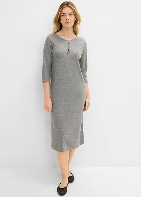 Shirtkleid mit 3/4-Ärmeln in grau von vorne (Totalaufnahme) - bonprix