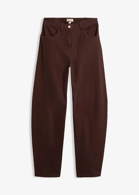 High-Waist-Barrel-Twillhose aus Baumwoll-Mix in braun von vorne - bonprix