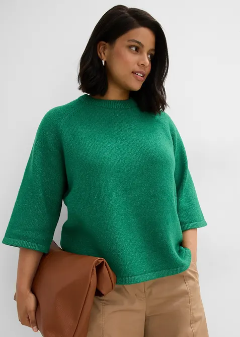 Oversized Strickshirt in grün von vorne (im Anschnitt) - bonprix
