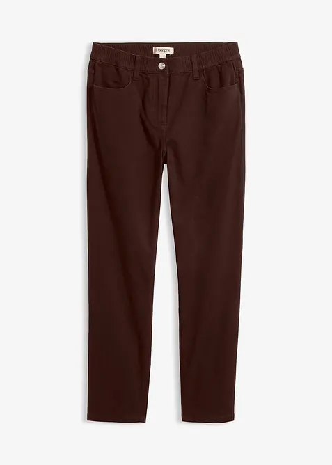 High-Waist-Twillhose aus Baumwoll-Mix in braun von vorne - bonprix