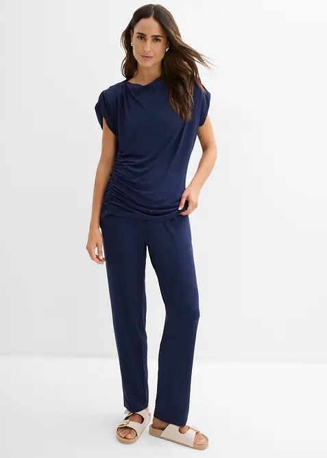 Shirt und Hose (2-tlg.Set) aus Viskose-Mix in blau von vorne (Totalaufnahme) - bonprix