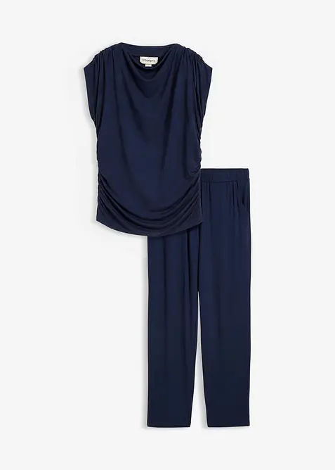 Shirt und Hose (2-tlg.Set) aus Viskose-Mix in blau von vorne - bonprix