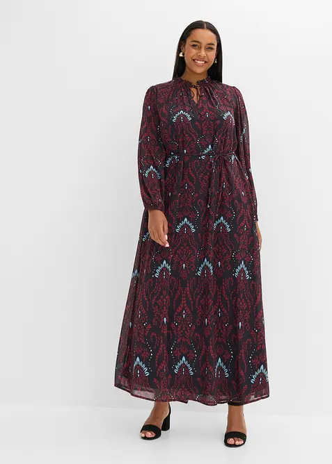 Ausgestelltes Chiffonkleid in schwarz von vorne (Totalaufnahme) - bonprix