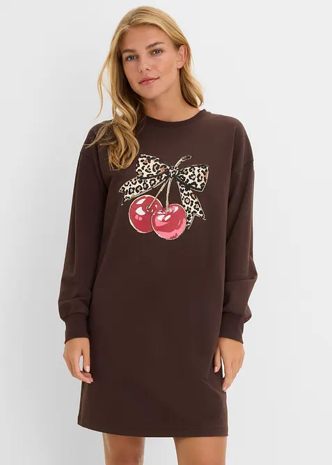Sweatkleid aus reiner Bio-Baumwolle in braun von vorne (Totalaufnahme) - bonprix