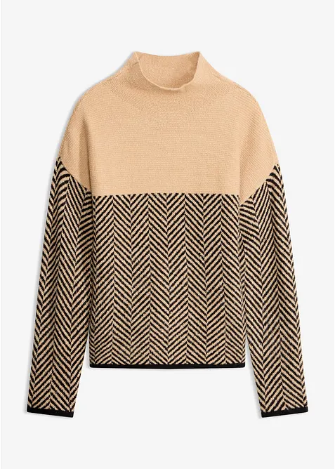 Oversized Strick-Pullover in beige von vorne - bonprix