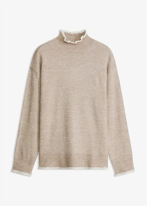 Pullover mit Stehkragen in beige von vorne - bonprix