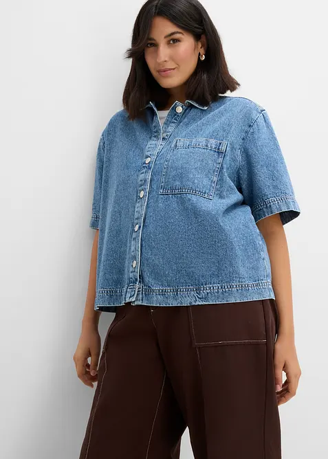 Jeansbluse aus reiner Baumwolle in blau von vorne (im Anschnitt) - bonprix
