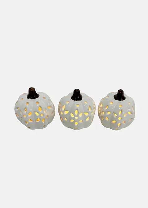 LED-Deko-Objekt Kürbisse mit Ausstanzungen (3er Pack) in weiß - bonprix