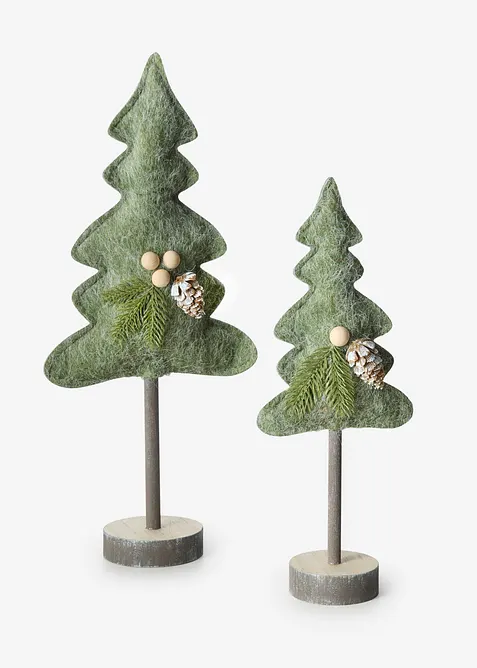 Deko-Objekte Tannenbäume (2-tlg. Set) in grün von vorne - bonprix