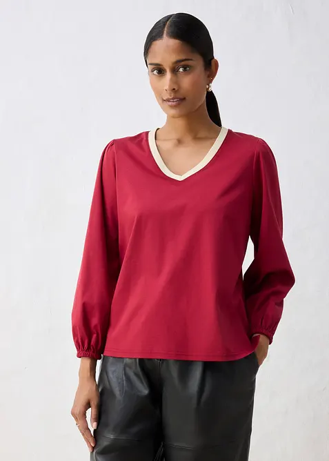 Langarmshirt aus Baumwoll-Seiden-Mix in rot von vorne (im Anschnitt) - bonprix