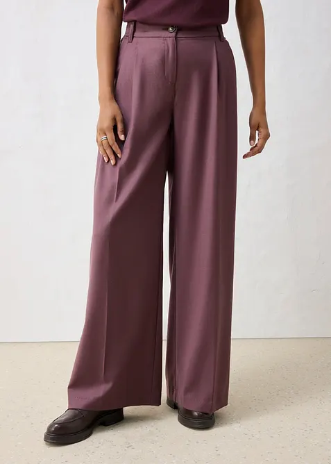 Bundfaltenhose aus weichem Woll-Mix in lila von vorne - bonprix