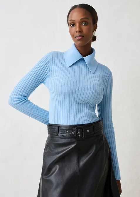 Feinstrickpullover aus Merinowolle in blau von vorne (im Anschnitt) - bonprix