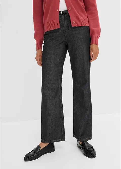 Straight-Jeans Mid Waist in schwarz von vorne - bonprix