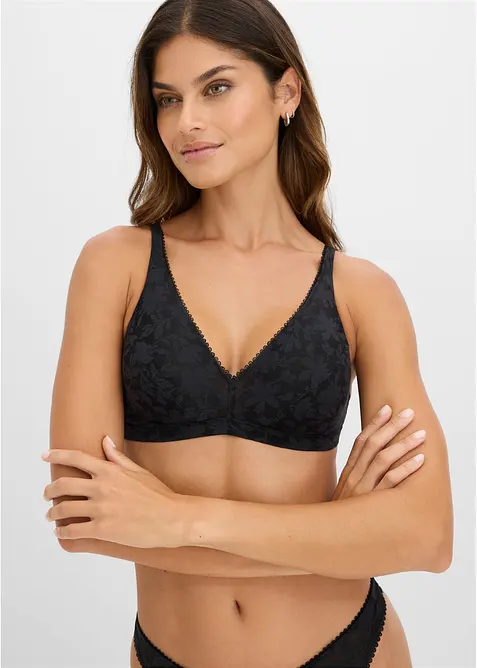 Bralette ohne Bügel mit weichem Material in schwarz von vorne (im Anschnitt) - bonprix