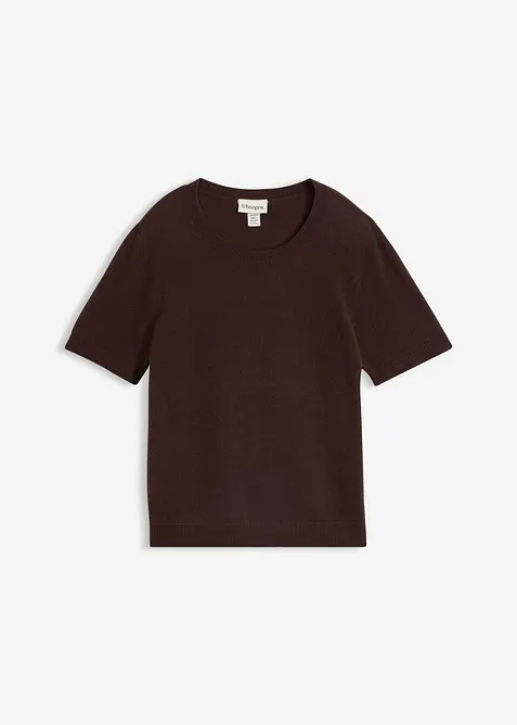 Kurzarmpullover aus reinem Kaschmir mit Good Cashmere Standard® in braun von vorne - bonprix