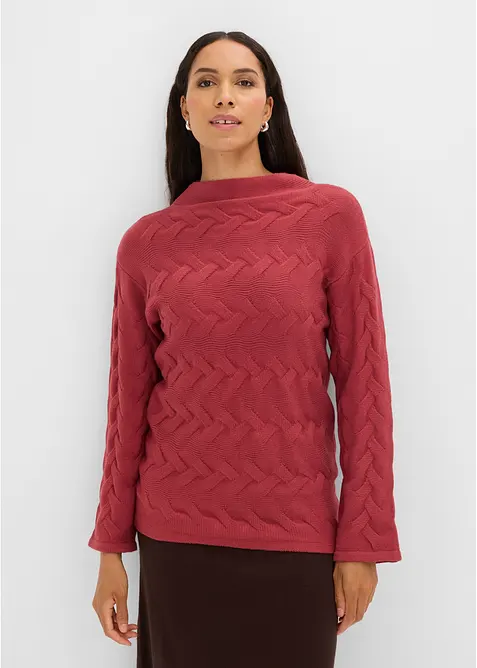 Strickpullover mit Zopfmuster in rot von vorne (im Anschnitt) - bonprix