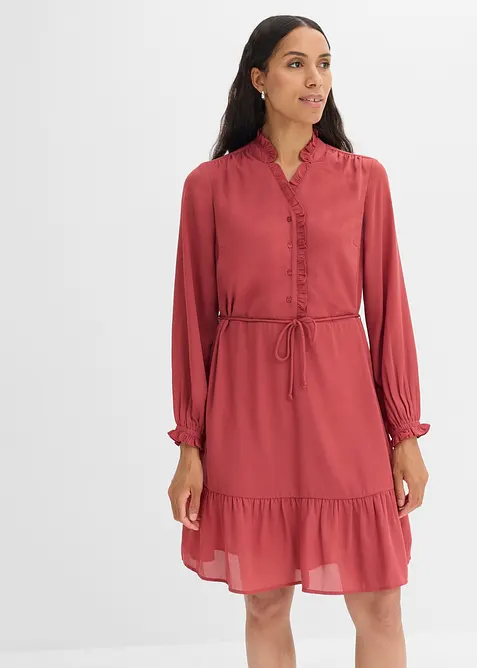 Ausgestelltes Volantkleid in rot von vorne (Totalaufnahme) - bonprix