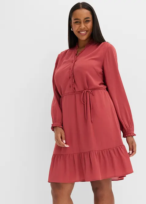 Ausgestelltes Volantkleid in rot von vorne (Totalaufnahme) - bonprix