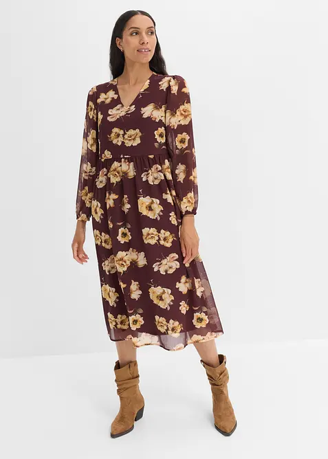 Bedrucktes Midikleid mit V-Ausschnitt in braun von vorne (Totalaufnahme) - bonprix