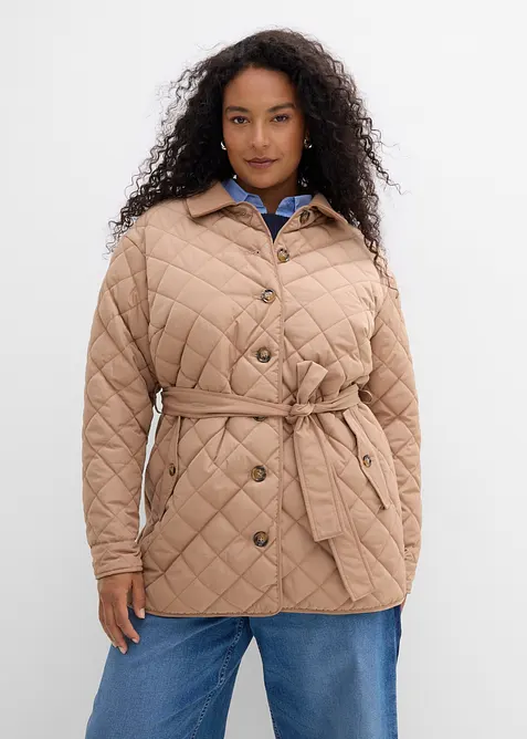 Leichte Steppjacke im Materialmix in braun von vorne (im Anschnitt) - bonprix