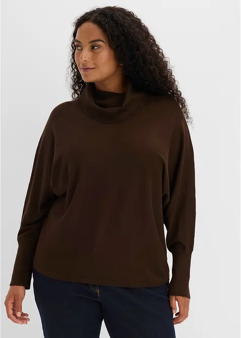 Rollkragenpullover aus Viskose-Mix in braun von vorne (im Anschnitt) - bonprix